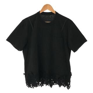 サカイ(sacai)の【美品】  sacai / サカイ | 2021SS | Cotton Jersey x Lace T-Shirt コットンジャージー レース 切替 ポケット Tシャツ カットソー ブラウス | 2 | ブラック | レディース(Tシャツ(半袖/袖なし))