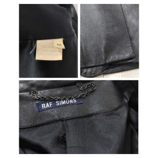 ラフシモンズ 20AW 202-650 クリップ装飾ユーズド加工ダブルレザージャケット メンズ 46