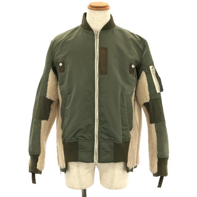 新作人気 【美品】 sacai メンズ カーキ ジャケット ボンバー フライト ブルゾン ボア 切替 異素材 MAー1 KHAKI  Blouson Shearling Faux x Twill Nylon 2020AW サカイ sacai その他 