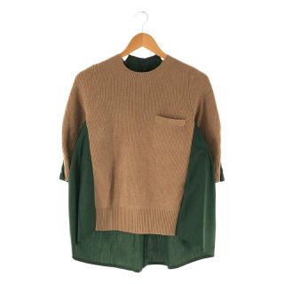 サカイ(sacai)のsacai / サカイ | ニットドッキング ピンタックブラウス | 1 | グリーン / べージュ | レディース(シャツ/ブラウス(半袖/袖なし))