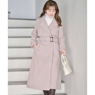 トッコクローゼット(TOCCO closet)のtocco closet ベルト付きヨークデザインロングコート ピンク(ロングコート)