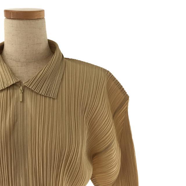 PLEATS PLEASE ISSEY MIYAKE / プリーツプリーズイッセイミヤケ | プリーツ ジップアップ ショートスリーブ シャツ | 3  | ベージュ | レディース