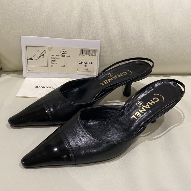 CHANEL 美品 パンプス 37 24cm 黒 サンダル ブラック 最先端 72.0%OFF