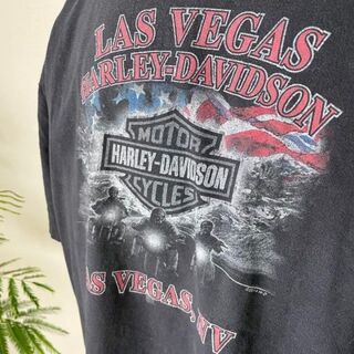 ハーレーダビッドソン(Harley Davidson)のハーレーダビッドソン2XLTシャツかすれプリント黒ワシ鷲ラスベガスアメリカ古着(Tシャツ/カットソー(半袖/袖なし))