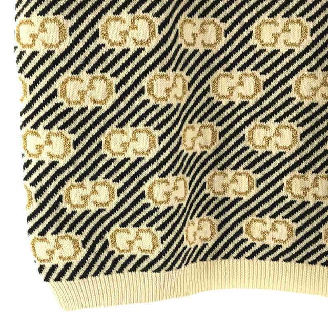【新品】 GUCCI / グッチ | GG柄 ストライプ ラメ ジャガード 半袖 ニット セーター | S | オフホワイト / ブラック / ゴールド | レディース