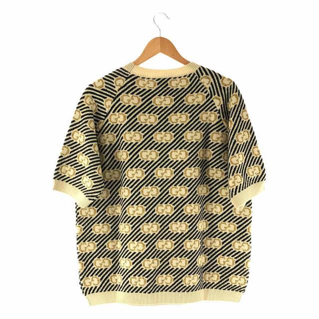 【新品】 GUCCI / グッチ | GG柄 ストライプ ラメ ジャガード 半袖 ニット セーター | S | オフホワイト / ブラック / ゴールド | レディース