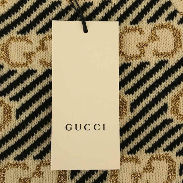 【新品】 GUCCI / グッチ | GG柄 ストライプ ラメ ジャガード 半袖 ニット セーター | S | オフホワイト / ブラック /  ゴールド | レディース