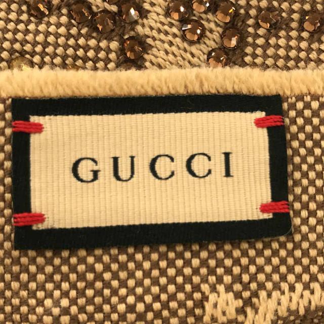 Gucci(グッチ)の【新品】  GUCCI / グッチ | GG柄 ガラス ラメ ビジュー ウール フリンジ スカーフ マフラー | ベージュ | レディース レディースのファッション小物(マフラー/ショール)の商品写真