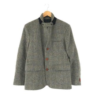 メゾンキツネ(MAISON KITSUNE')の【美品】  MAISON KITSUNE / メゾンキツネ | × HARRIS TWEED / ハリスツイード 別注 フランス製 チンストラップ付き クルミボタン ウール 3B シングル テーラード ジャケット | 46 | グレー | メンズ(その他)