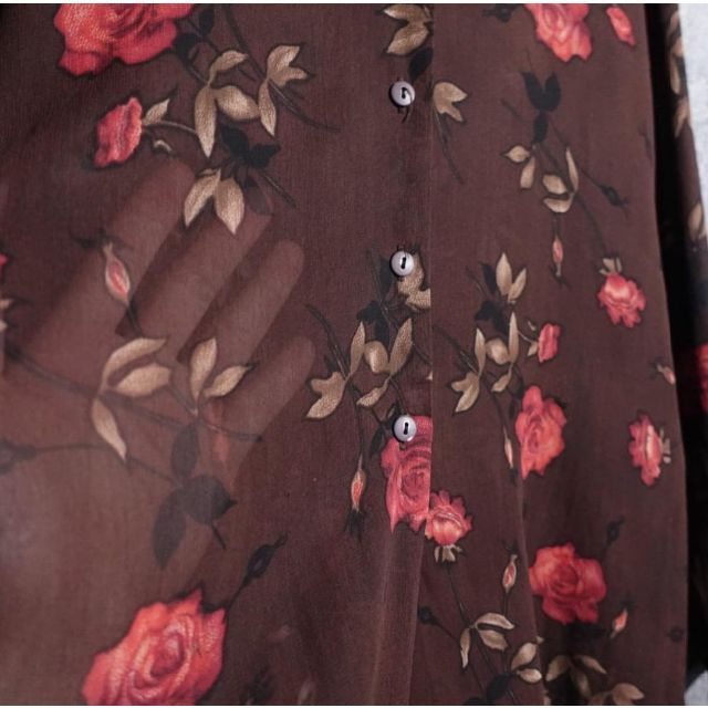 vintage ブラウン　花柄　フラワー　デザイン　シースルー　シアーシャツ