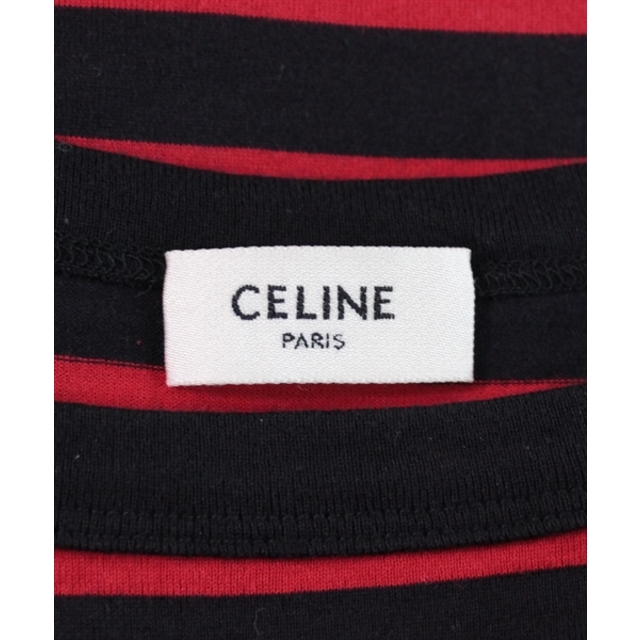 CELINE セリーヌ Tシャツ・カットソー S 赤x黒(ボーダー)