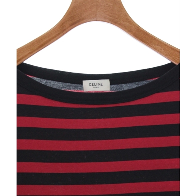 CELINE セリーヌ Tシャツ・カットソー S 赤x黒(ボーダー)