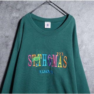 USA製　vintage グリーン　マルチカラー刺繍デザイン　スウェット(スウェット)