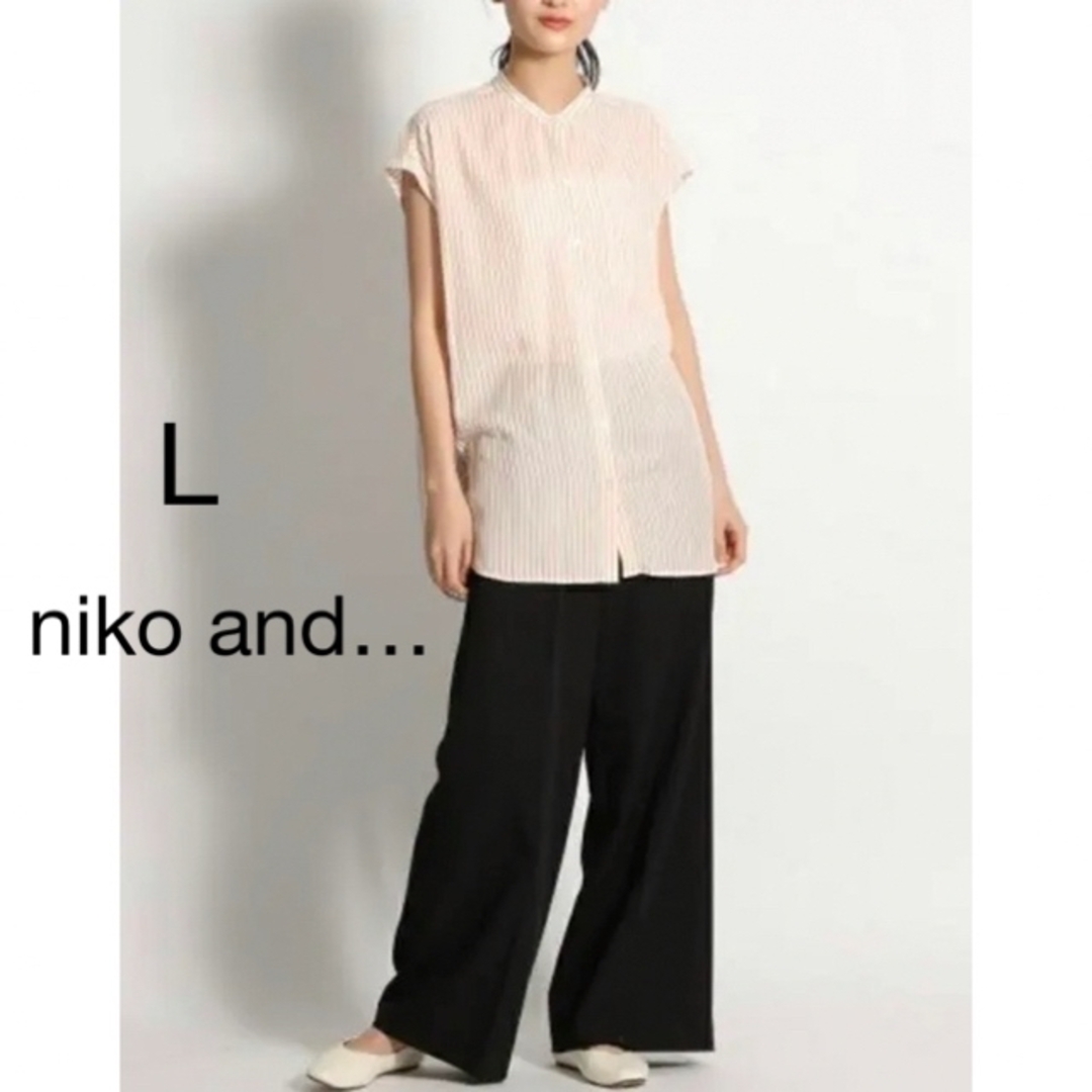 niko and...(ニコアンド)のniko and... ストライプバンドCシャツ Ｌ レディースのトップス(シャツ/ブラウス(半袖/袖なし))の商品写真