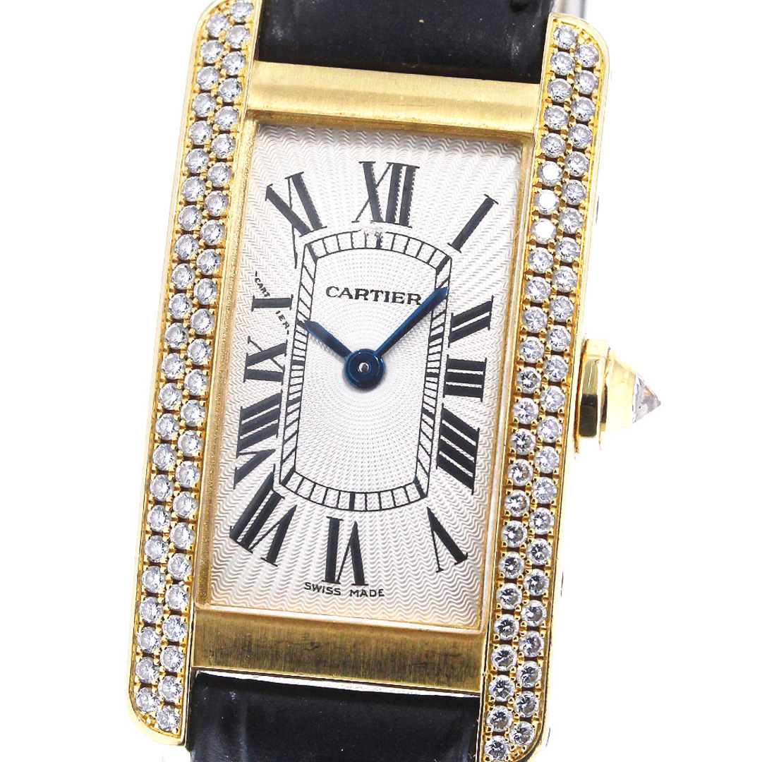 ★内箱付き【CARTIER】カルティエ タンクアメリカンSM K18YG サイドダイヤ WB701251 クォーツ レディース_731870