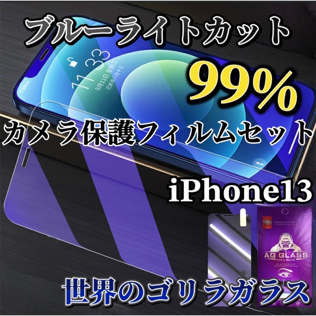 iPhone13】ブルーライトカットフィルム+カメラ保護フィルムセット