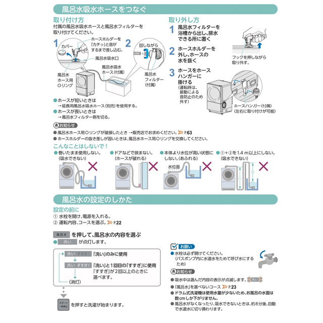 Panasonic(パナソニック)のパナソニック洗濯機　風呂水ホース4m・風呂水フィルター・ホースハンガーセット スマホ/家電/カメラの生活家電(洗濯機)の商品写真