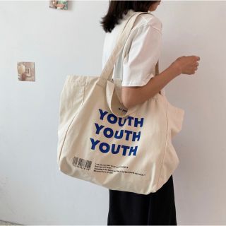 youth ロゴ トート バッグ 大容量 シンプル お洒落 ホワイト 白 (トートバッグ)