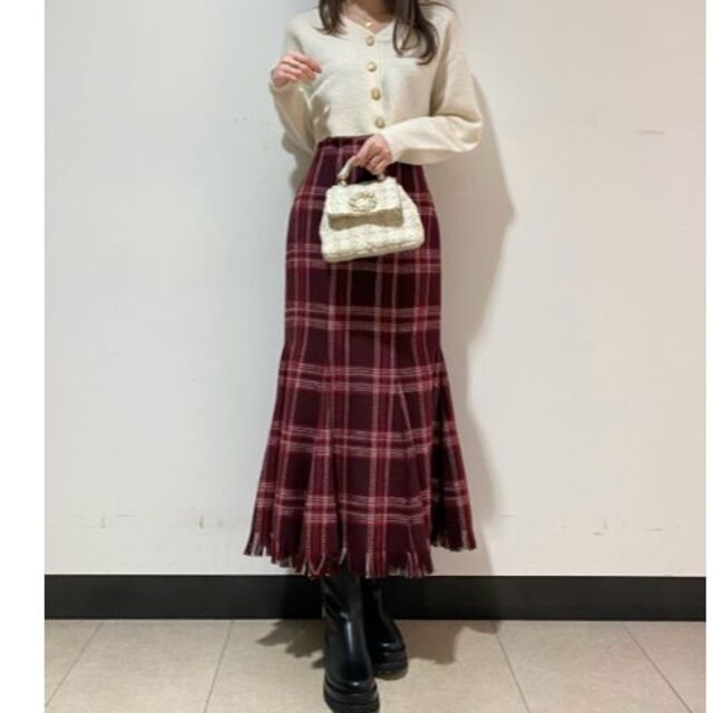 スナイデル ロービングチェックヘムフレアスカート-