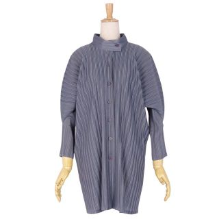 プリーツプリーズイッセイミヤケ(PLEATS PLEASE ISSEY MIYAKE)の美品 プリーツプリーズ イッセイミヤケ PLEATS PLEASE ジャケット スタンドカラー プリーツ 無地 アウター レディース 3(L相当) ブルーネイビー(その他)