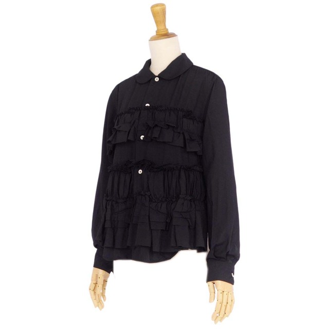 ブラックコムデギャルソン 2010年 日本製 フリル 長袖 シャツ M 黒 BLACK COMME des GARCONS ブラウス レディース 【230315】 メール便可
