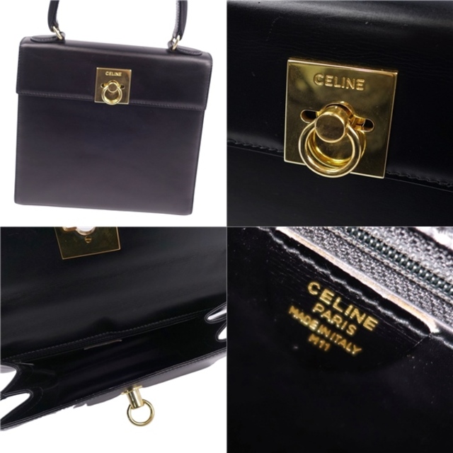 美品 Vintage セリーヌ CELINE バッグ ミニ ハンドバッグ カーフレザー ゴールド金具 レディース 鞄 ブラック