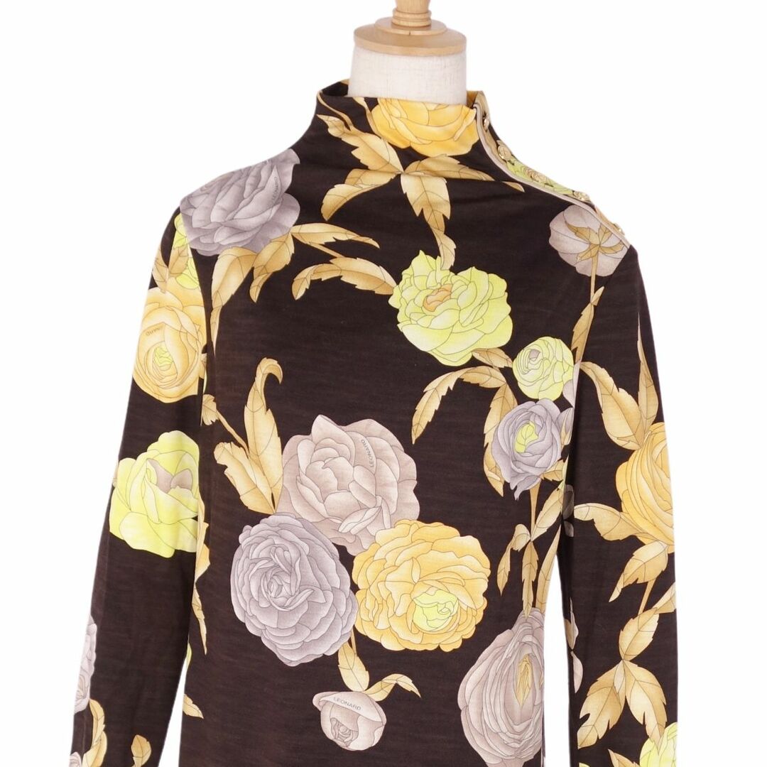 美品 レオナール LEONARD FASHION ワンピース ドレス ジャージー 総柄 花柄 フラワー ボトルネック レディース M相当