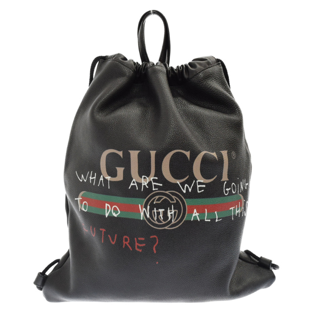 Gucci - GUCCI グッチ ヴィンテージロゴ レザー ドローストリングバックパック ブラック 494053