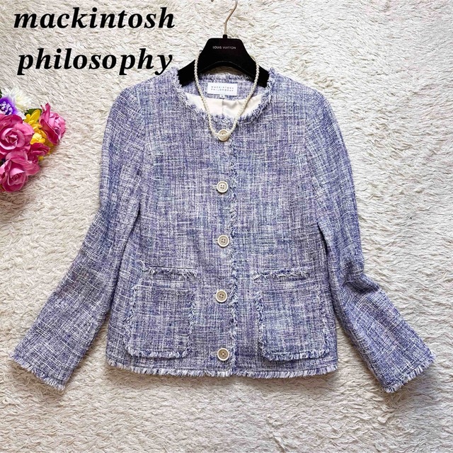 MACKINTOSH PHILOSOPHY(マッキントッシュフィロソフィー)の美品ꕤ マッキントッシュ フィロソフィー ノーカラーツイード ジャケット 38 レディースのジャケット/アウター(ノーカラージャケット)の商品写真