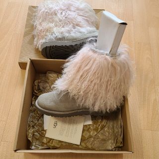 アグ(UGG)のUGG アグ24-25cm アグムートンブーツ ラムファーグレー　灰色レーディス(ブーツ)