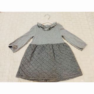 プチバトー(PETIT BATEAU)の襟フリルグレーワンピース(ワンピース)