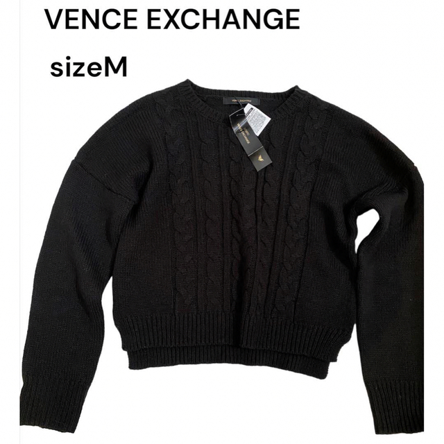 VENCE EXCHANGE(ヴァンスエクスチェンジ)の【新品】　VENCE ニット　セーター　ショート丈　黒 レディースのトップス(ニット/セーター)の商品写真