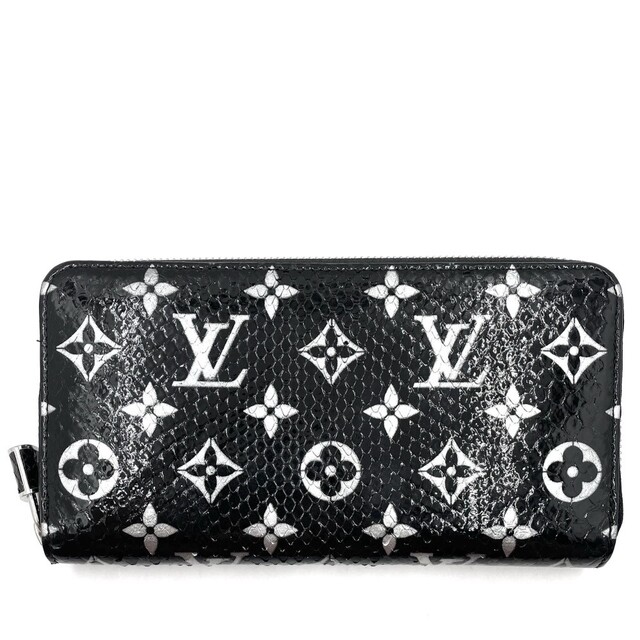 大人気定番商品 LOUIS VUITTON - LOUIS VUITTON ルイヴィトン 長財布 モノグラム ジッピーウォレット パイソン ラウンドファスナー N96955 ブラック 黒 シルバー シルバー金具 メンズ 人気【中古品】 長財布
