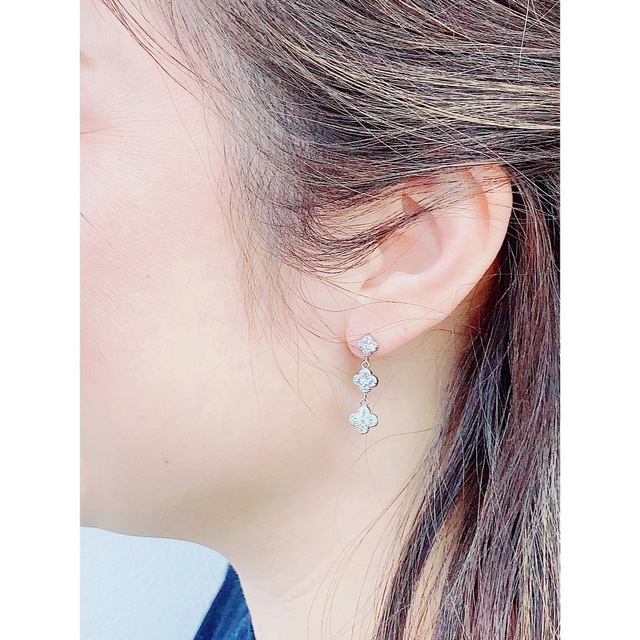 ☆1.00ct☆揺れる✨ダイヤモンドK18WGミル打ち3連ピアスイヤリング ...