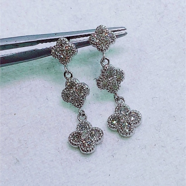 ☆1.00ct☆揺れる✨ダイヤモンドK18WGミル打ち3連ピアスイヤリング ...