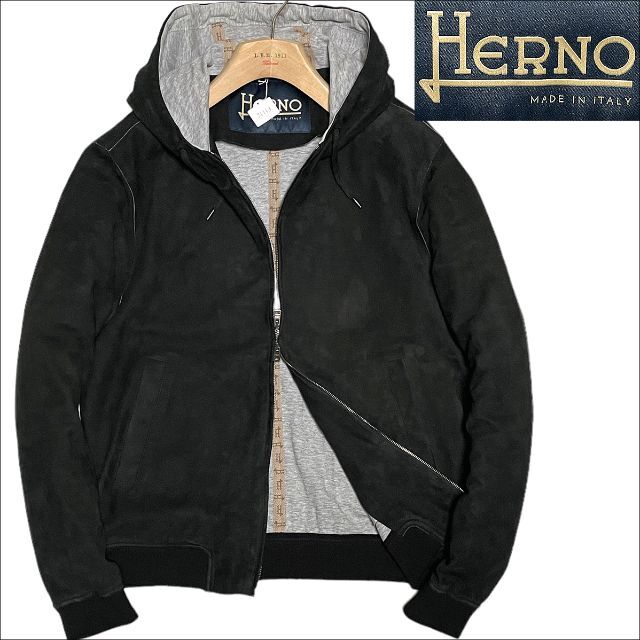 新品】 HERNO 50 黒 パーカー 20AWスエードフーデットブルゾン ヘルノ