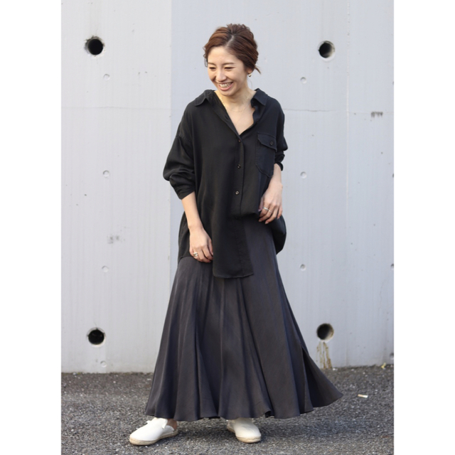 plage Fibrilギャザーロングスカート+Military washシャツ 美しい