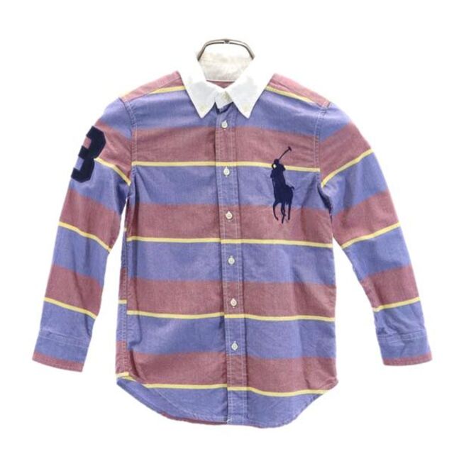 ポロバイラルフローレン ビッグポニー ボーダー 長袖 ボタンダウンシャツ 6 青系 Polo by Ralph Lauren ロゴ刺繍 キッズ 【中古】 【230125】 メール便可 | フリマアプリ ラクマ