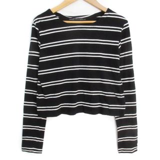 ザラ(ZARA)のザラ カットソー Tシャツ ショート丈 長袖 ボーダー柄 L 白 黒 /FF50(カットソー(長袖/七分))