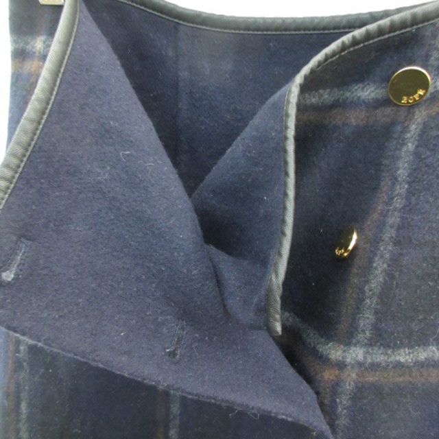 ROPE’(ロペ)のロペ ラップスカート フレアスカート ミモレ丈 チェック柄 ウール 36 紺 レディースのスカート(ひざ丈スカート)の商品写真