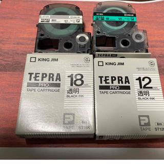キングジム(キングジム)のテプラ・プロ テープカートリッジ 透明ラベル 黒文字 18mm と12㎜(OA機器)