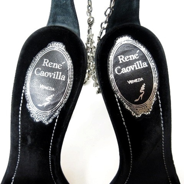 RENE CAOVILLA(レネカオヴィラ)のビジュー装飾 ラインストーン ピンヒール ストラップ サンダル 37 ブラック レディースの靴/シューズ(ハイヒール/パンプス)の商品写真