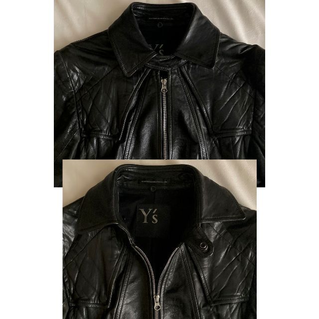 Yohji Yamamoto(ヨウジヤマモト)のY's レザーシングルライダースジャケット/ワイズ/ブルゾン アウター黒ブラック レディースのジャケット/アウター(ライダースジャケット)の商品写真