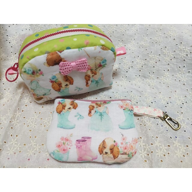 【10%OFF】 SOLD OUT キャバリアちゃんと女の子 ハンドメイドポーチセット ポーチ 【10%OFF】 SOLD OUT キャバリアちゃんと女の子 ハンドメイドポーチセット ポーチ