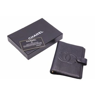 CHANEL シャネル ココマーク アジェンダ 手帳カバー 服飾小物 5番台 キャビアスキン A13505 ブラック ゴールド 良品 中古 25127