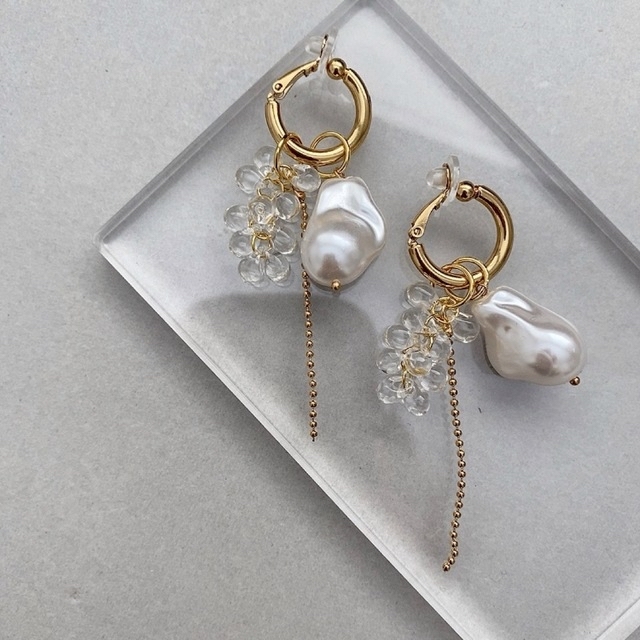 《4way earring》 ウェディング　結婚式　参列　フォーマル　パール　 ハンドメイドのアクセサリー(イヤリング)の商品写真