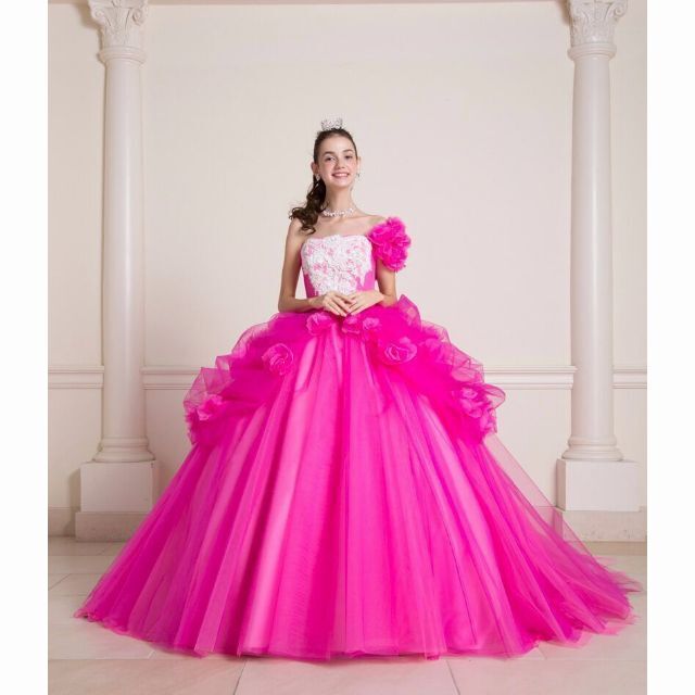 プリンセスカラードレス　ピンクローズ　ピンクとローズのチュールを重ねて レディースのフォーマル/ドレス(ウェディングドレス)の商品写真