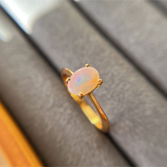 天然オパールリング#16/シルバー指輪/K22ゴールドメッキ/エナメル工芸 レディースのアクセサリー(リング(指輪))の商品写真