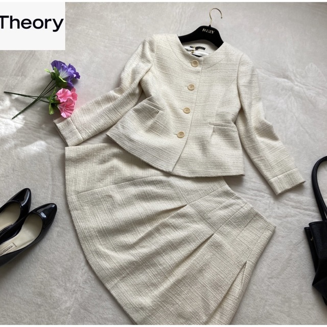 theory - theoryノーカラー ツイード スカートスーツ上下 アルパカ混 M