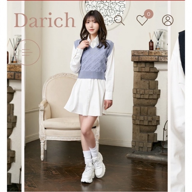 Darich(ダーリッチ)のダーリッチ　オブリークロゴシャツニットワンピース レディースのワンピース(ミニワンピース)の商品写真